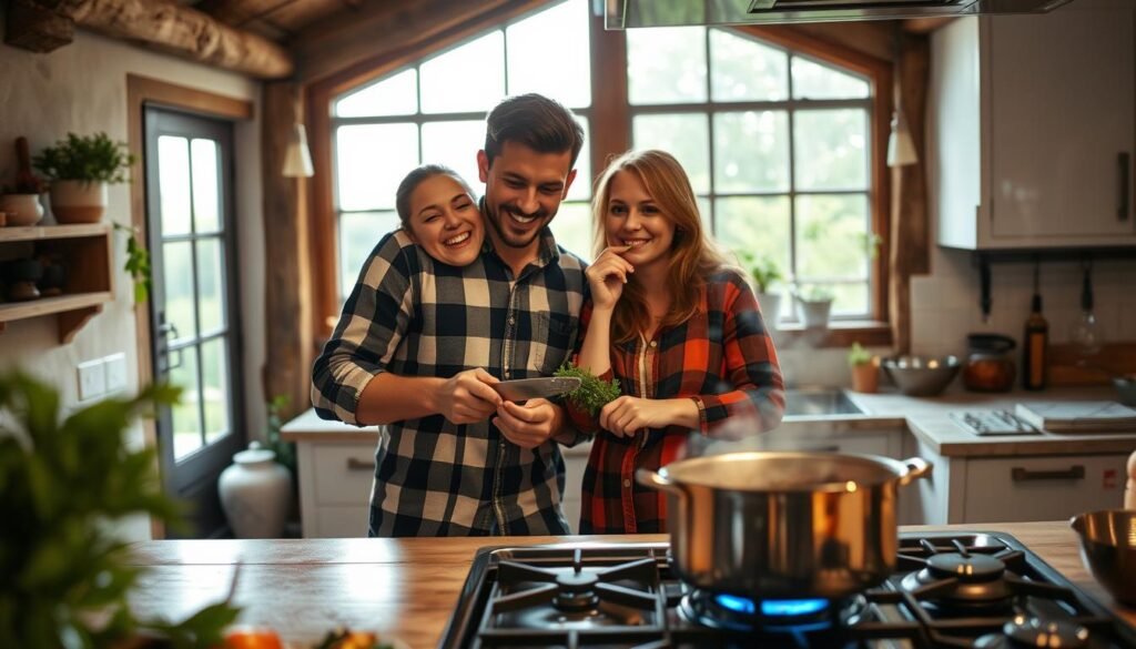 couple cooking together